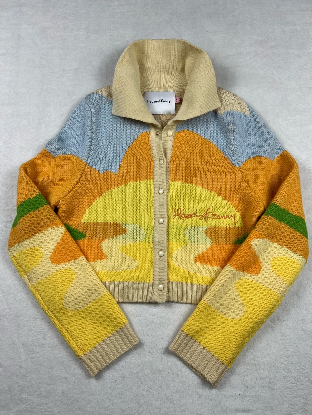 House of Sunny Day Tripper Cardigan Vol 16 Sunset Scenic Knit Cropped US 4